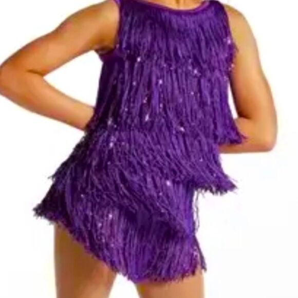 Weissman Dance Purple Fringe Unitard Sparky Flapper Costume Adult Size MA 8/10 - Picture 9 of 9